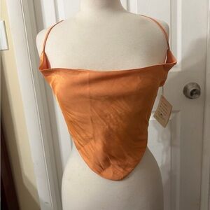 Peppermayo Orange Satin Handkerchief Crop Top